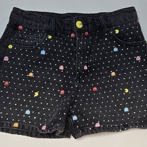 Retro Black Denim Shorts with Arcade Print
